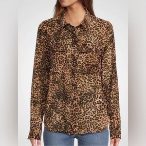 NWOT Women's Good American Georgette Animal Print Button‎ Down Blouse Medium